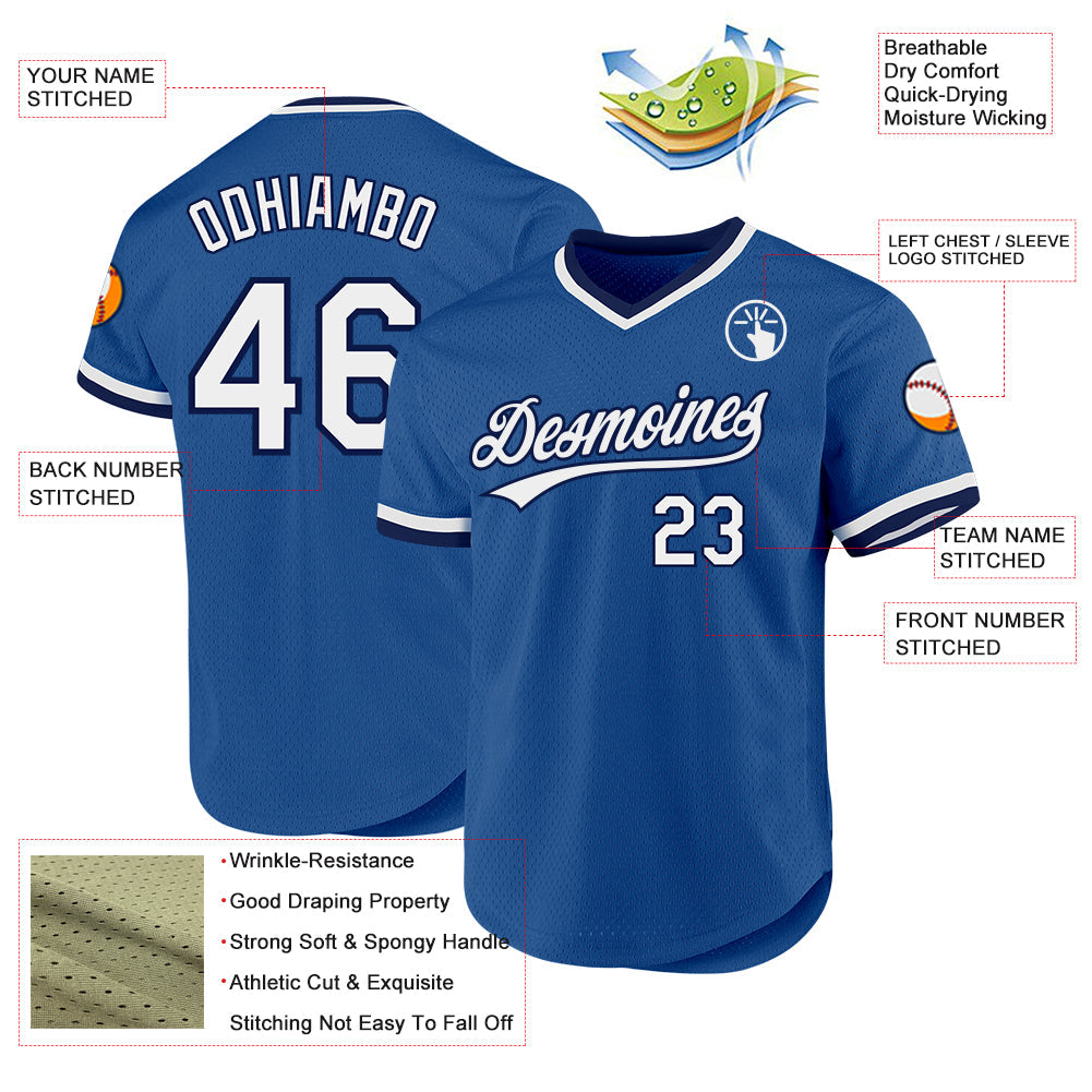 Custom Blue White-Navy Authentic Throwback Baseball Jersey - Sky-Custom