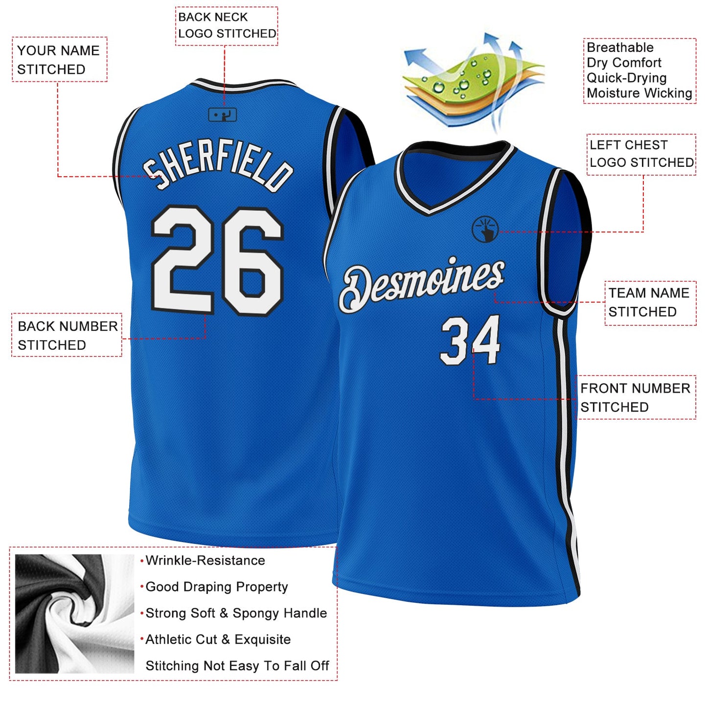 Custom Blue White-Black Authentic Throwback Basketball Jersey - Sky-Custom