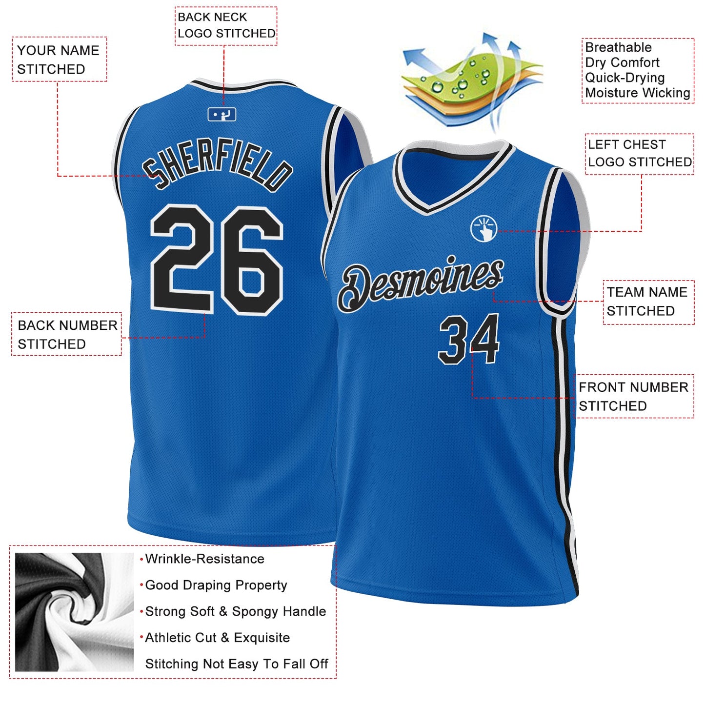 Custom Blue Black-White Authentic Throwback Basketball Jersey - Sky-Custom