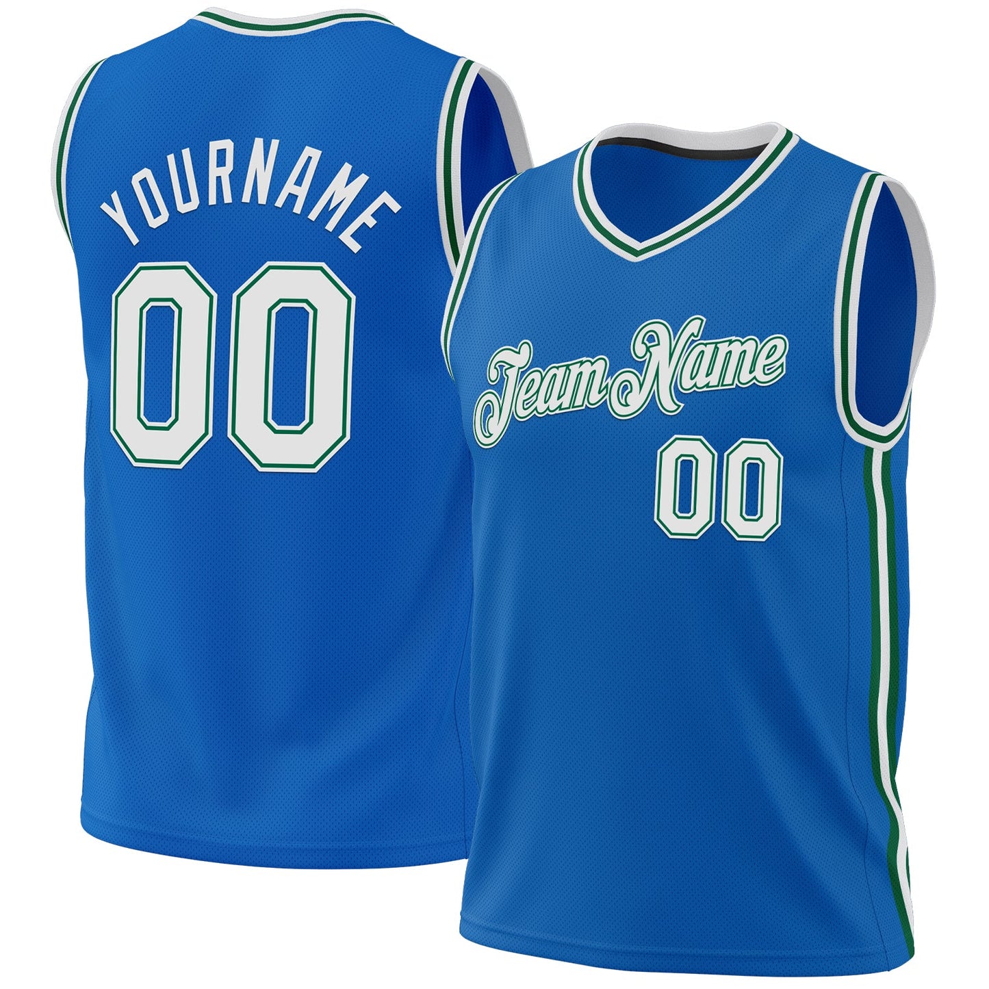 Custom Blue White-Kelly Green Authentic Throwback Basketball Jersey - Sky-Custom