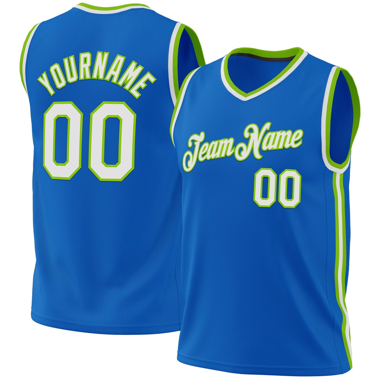 Custom Blue White-Neon Green Authentic Throwback Basketball Jersey - Sky-Custom
