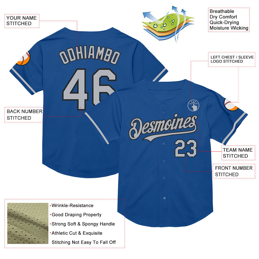 Custom Blue Gray-Black Mesh Authentic Throwback Baseball Jersey - Sky-Custom