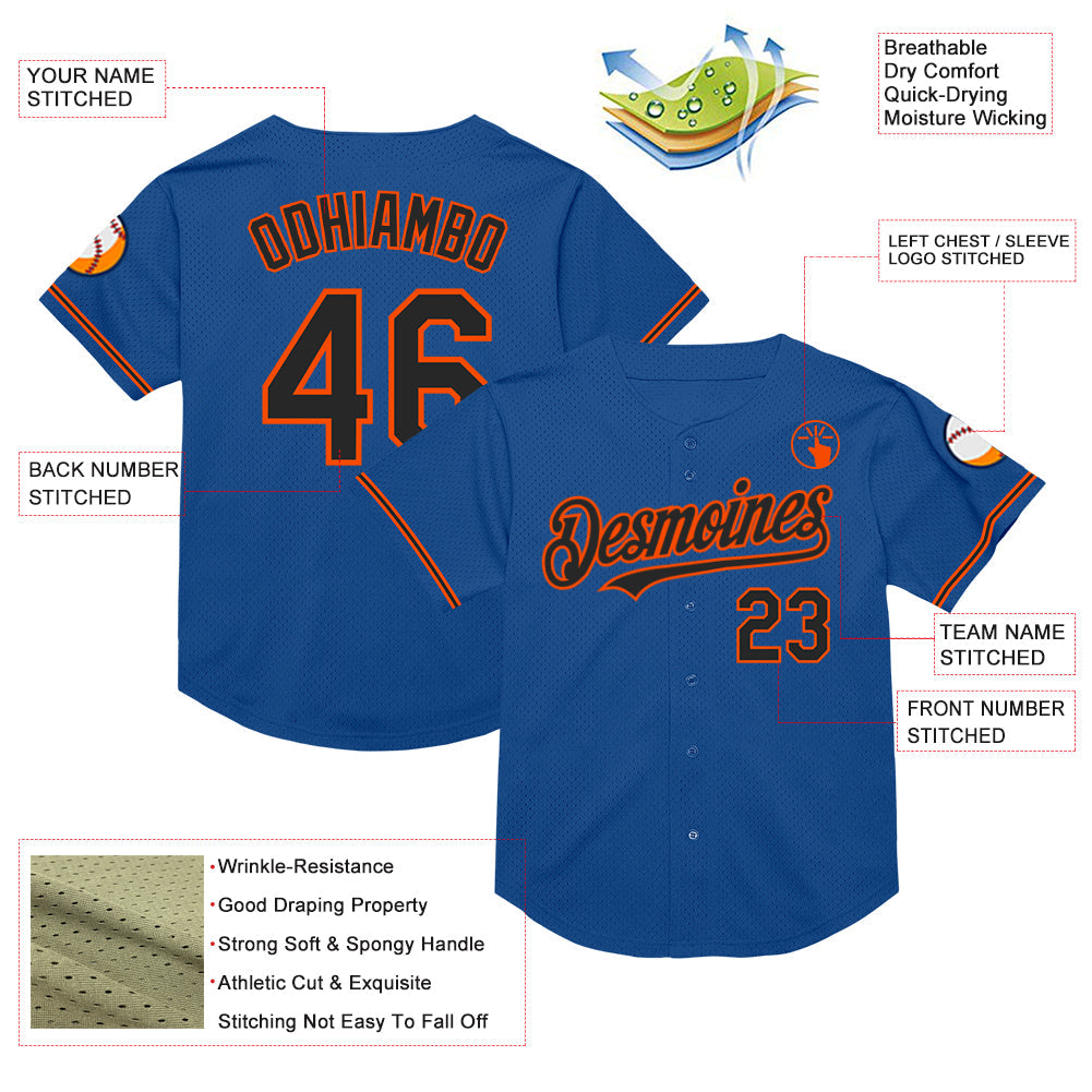 Custom Blue Black-Orange Mesh Authentic Throwback Baseball Jersey - Sky-Custom