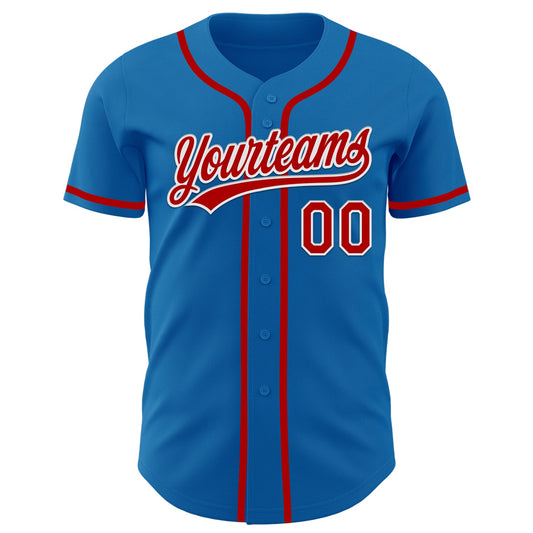 Custom Blue Red-White Authentic Baseball Jersey - Sky-Custom