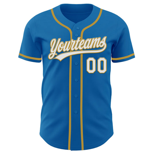 Custom Blue White-Old Gold Authentic Baseball Jersey - Sky-Custom