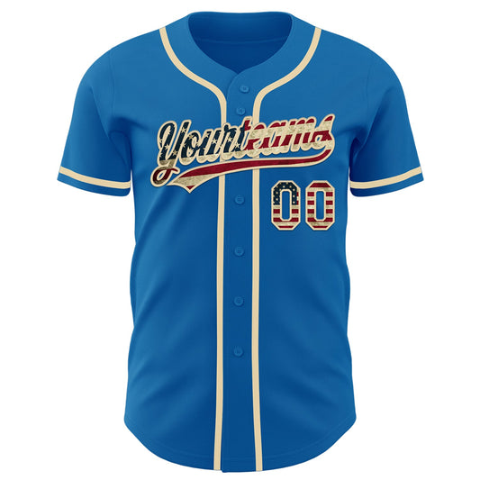Custom Blue Vintage USA Flag-Cream Authentic Baseball Jersey - Sky-Custom