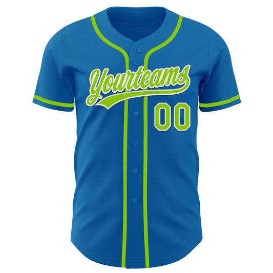 Custom Blue Neon Green-White Authentic Baseball Jersey - Sky-Custom