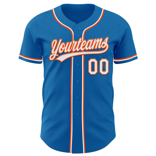 Custom Blue White-Orange Authentic Baseball Jersey - Sky-Custom