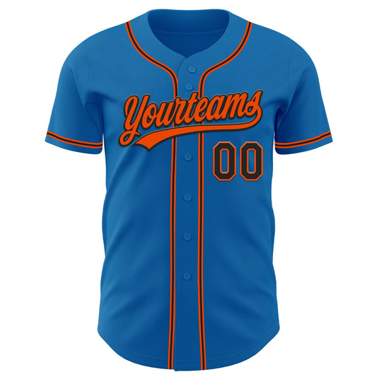 Custom Blue Black-Orange Authentic Baseball Jersey - Sky-Custom