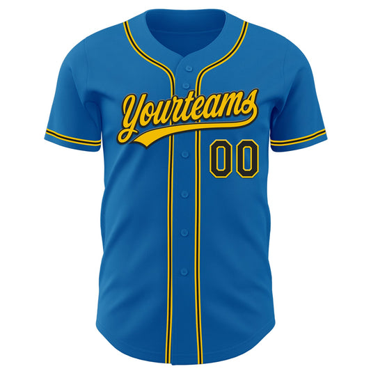 Custom Blue Black-Yellow Authentic Baseball Jersey - Sky-Custom