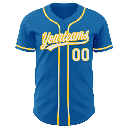Custom Blue White-Yellow Authentic Baseball Jersey - Sky-Custom