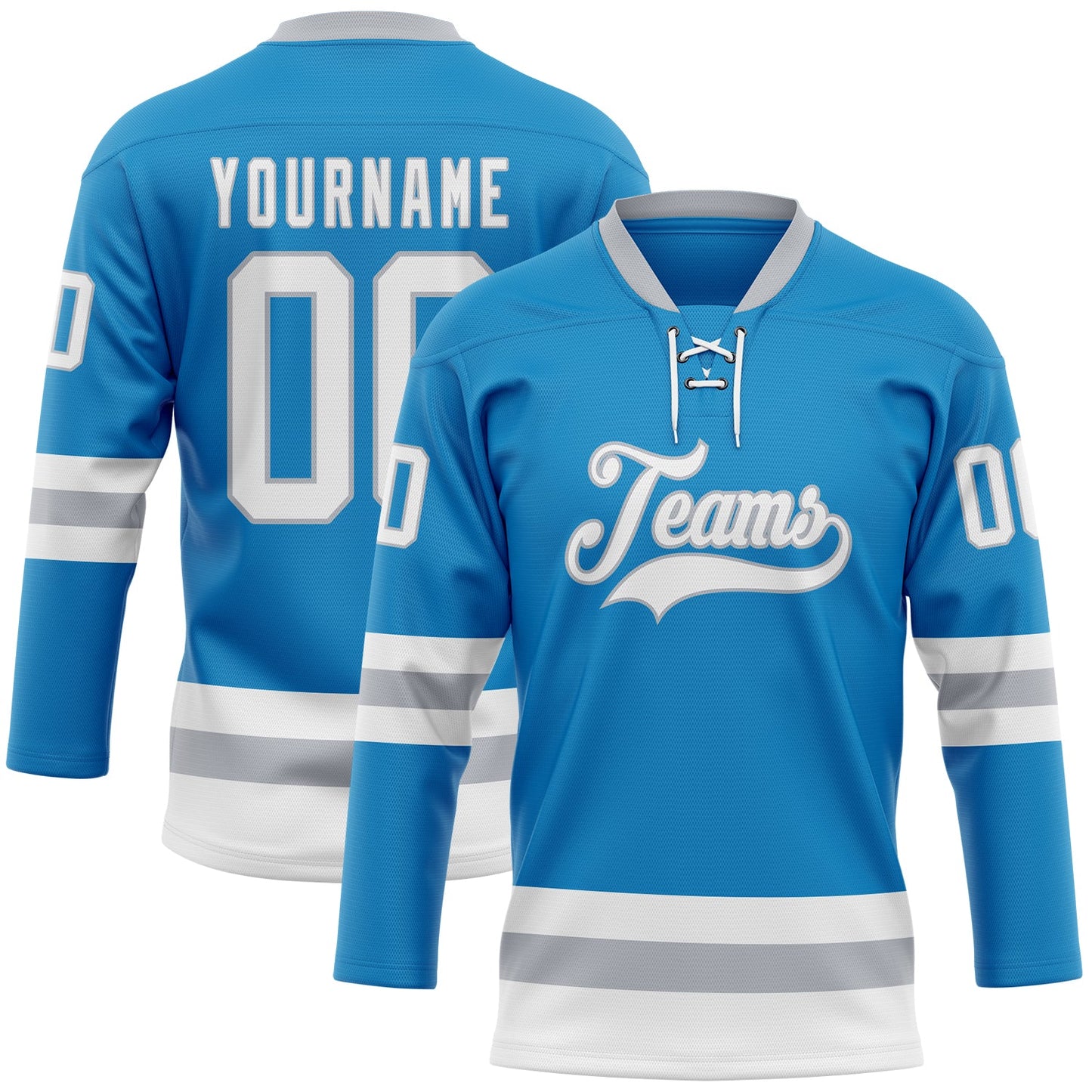 Custom Blue White-Gray Hockey Lace Neck Jersey - Sky-Custom