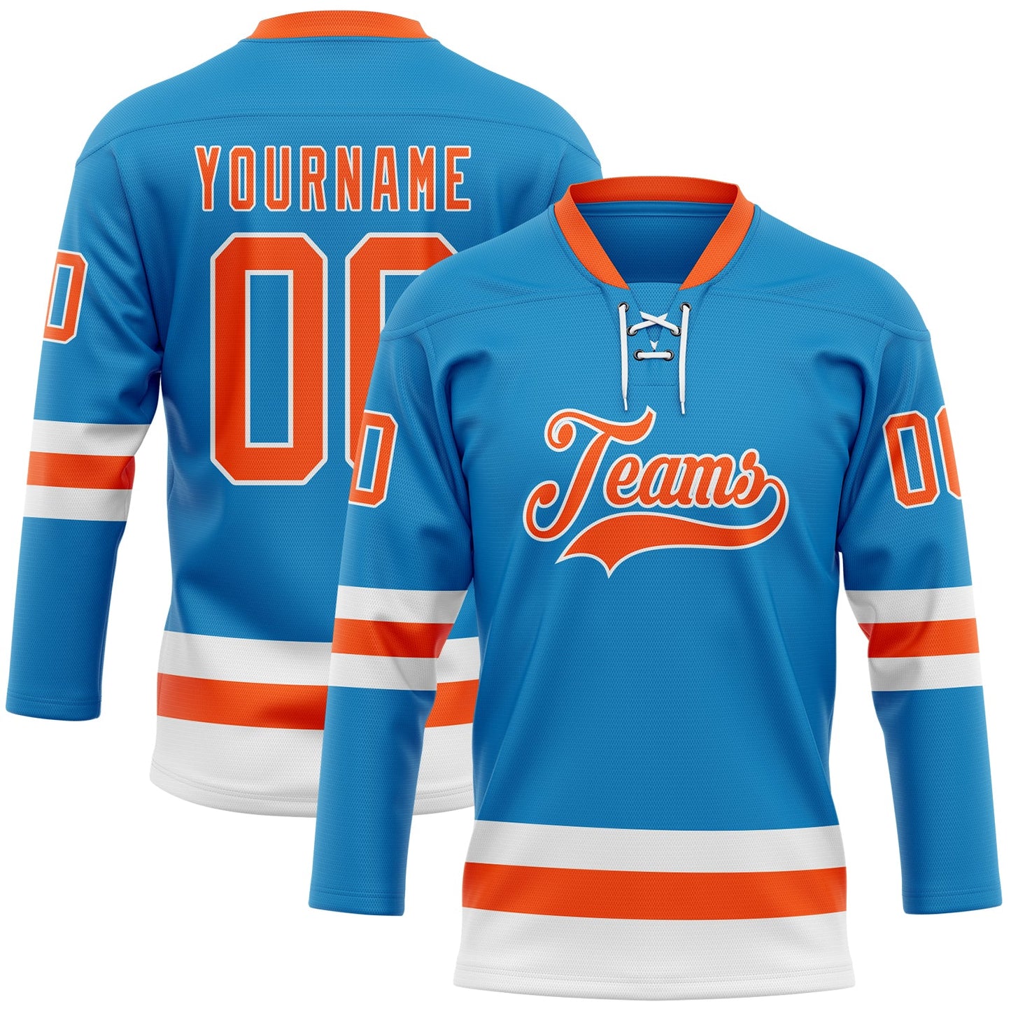 Custom Blue Orange-White Hockey Lace Neck Jersey - Sky-Custom