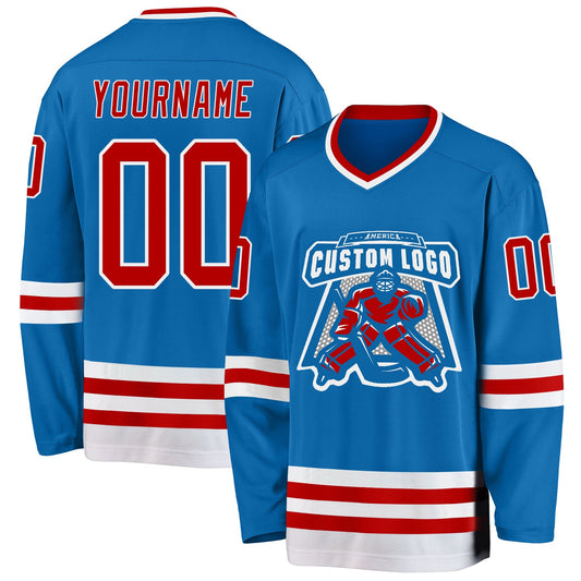 Custom Blue Red-White Hockey Jersey - Sky-Custom