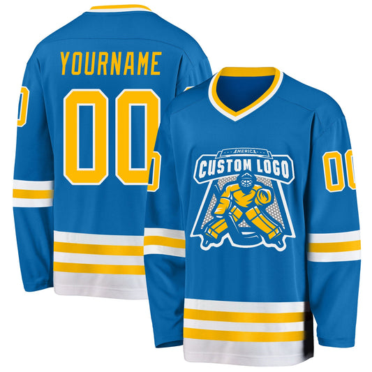Custom Blue Gold-White Hockey Jersey - Sky-Custom