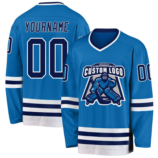 Custom Blue Navy-White Hockey Jersey - Sky-Custom