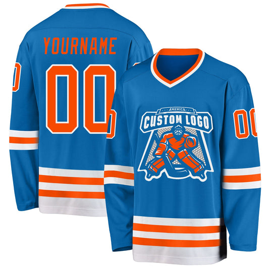 Custom Blue Orange-White Hockey Jersey - Sky-Custom