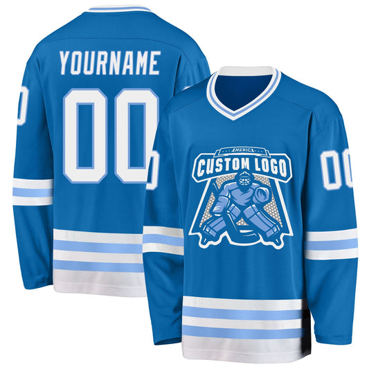 Custom Blue White-Light Blue Hockey Jersey - Sky-Custom