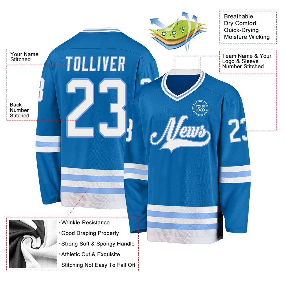 Custom Blue White-Light Blue Hockey Jersey - Sky-Custom
