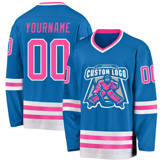 Custom Blue Pink-White Hockey Jersey - Sky-Custom