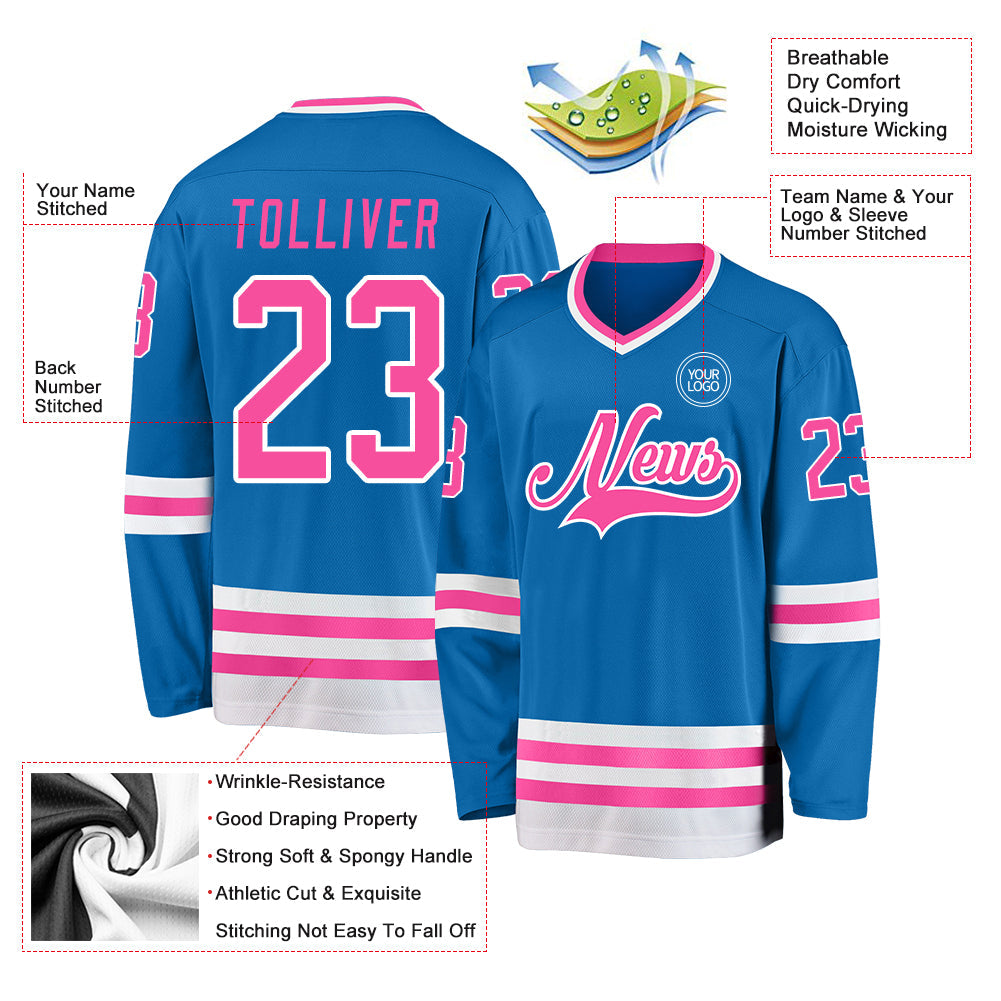 Custom Blue Pink-White Hockey Jersey - Sky-Custom