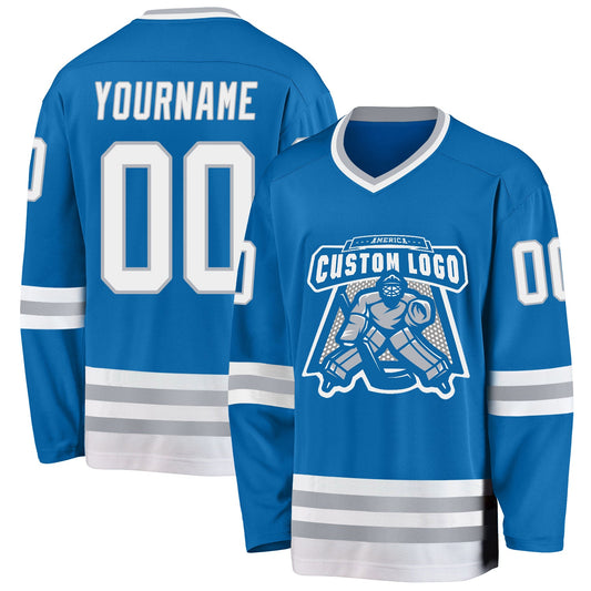 Custom Blue White-Gray Hockey Jersey - Sky-Custom