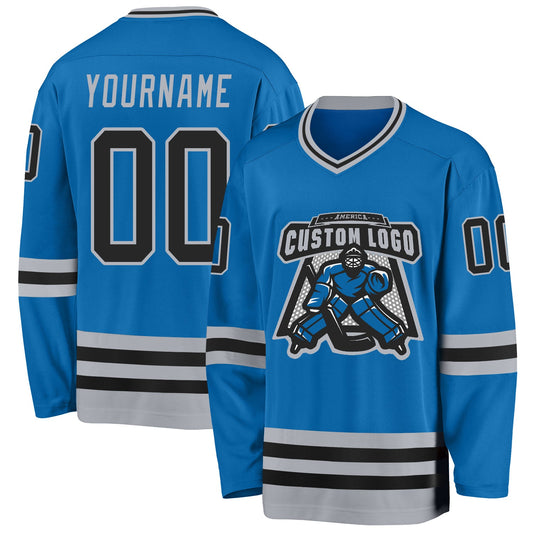Custom Blue Black-Gray Hockey Jersey - Sky-Custom