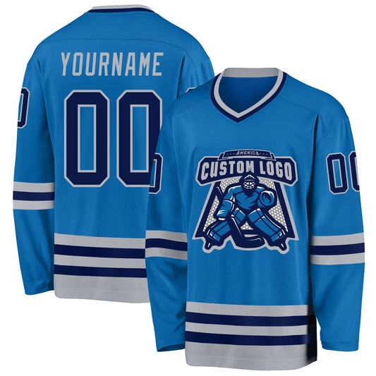 Custom Blue Navy-Gray Hockey Jersey - Sky-Custom