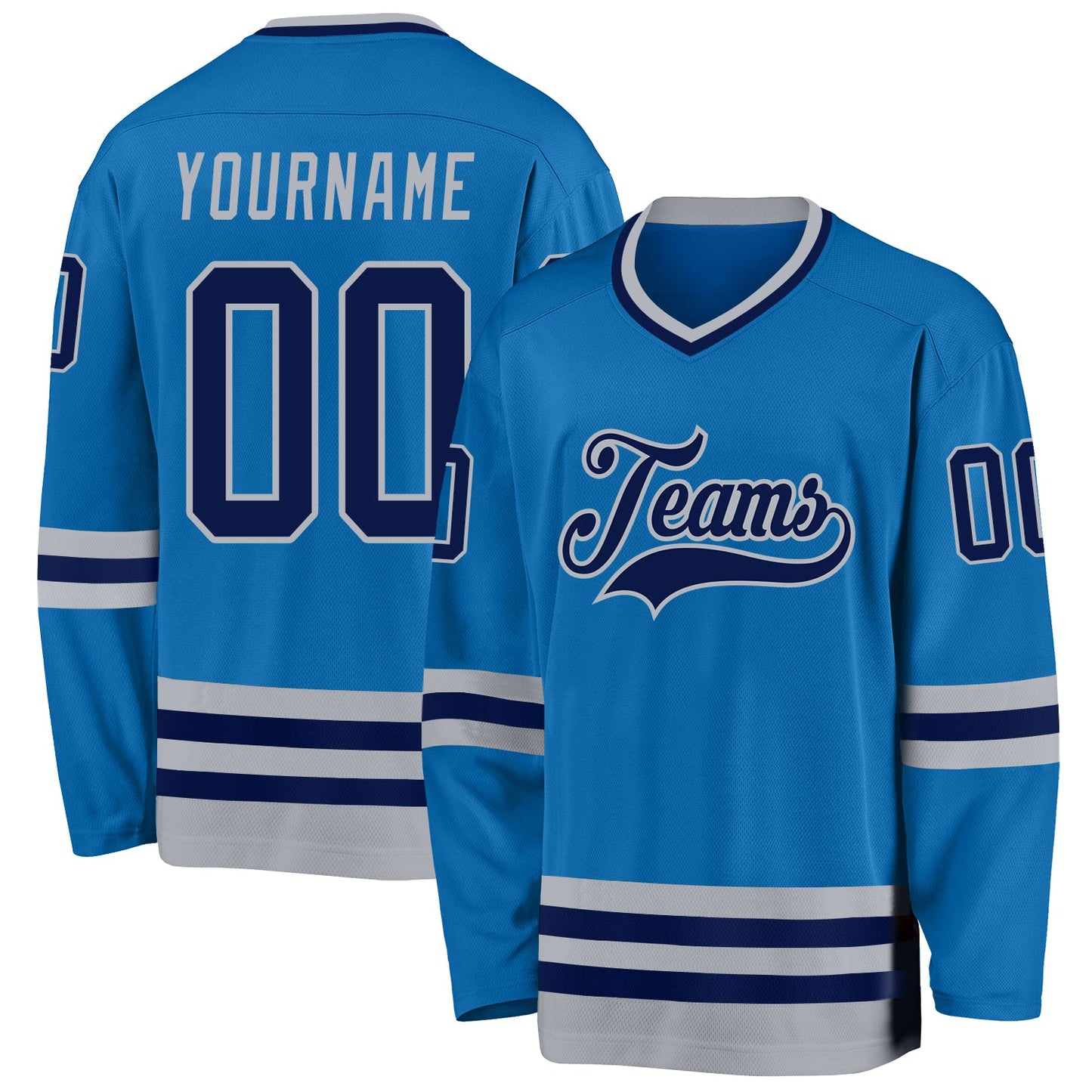Custom Blue Navy-Gray Hockey Jersey - Sky-Custom