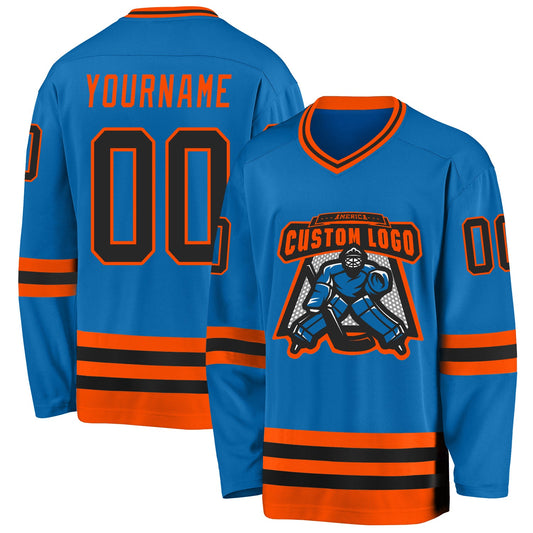 Custom Blue Black-Orange Hockey Jersey - Sky-Custom