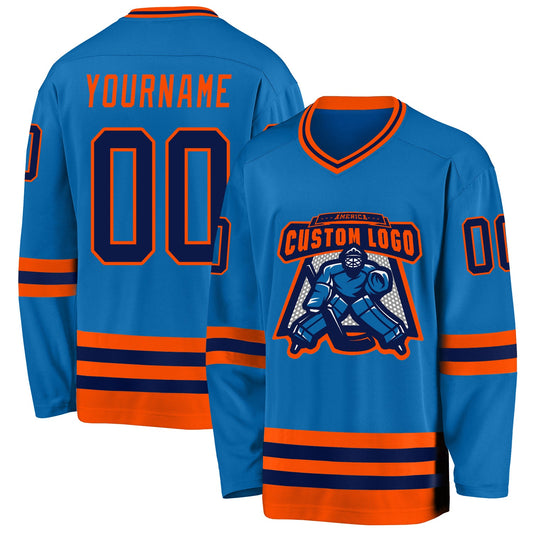Custom Blue Navy-Orange Hockey Jersey - Sky-Custom