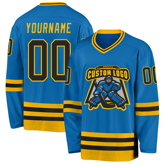Custom Blue Black-Gold Hockey Jersey - Sky-Custom