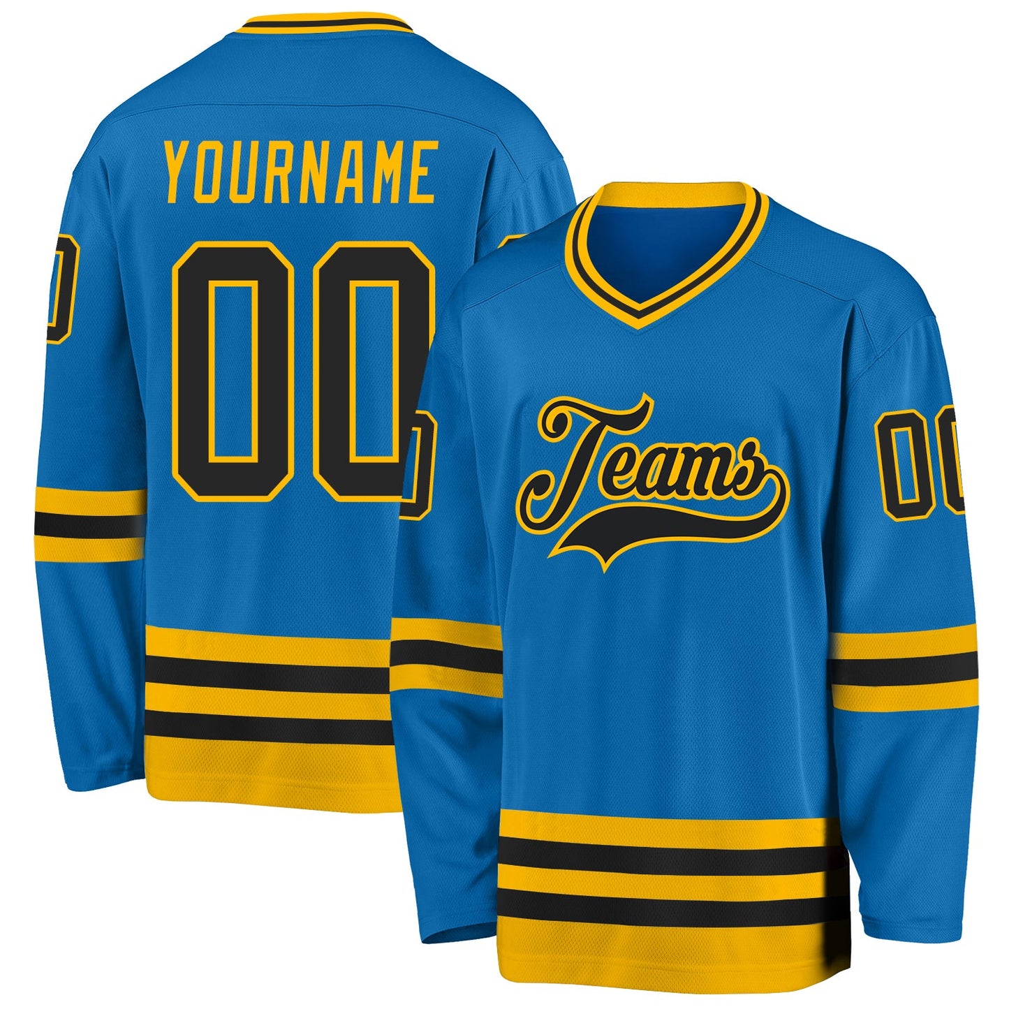 Custom Blue Black-Gold Hockey Jersey - Sky-Custom