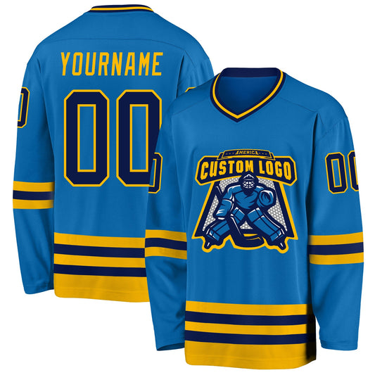 Custom Blue Navy-Gold Hockey Jersey - Sky-Custom