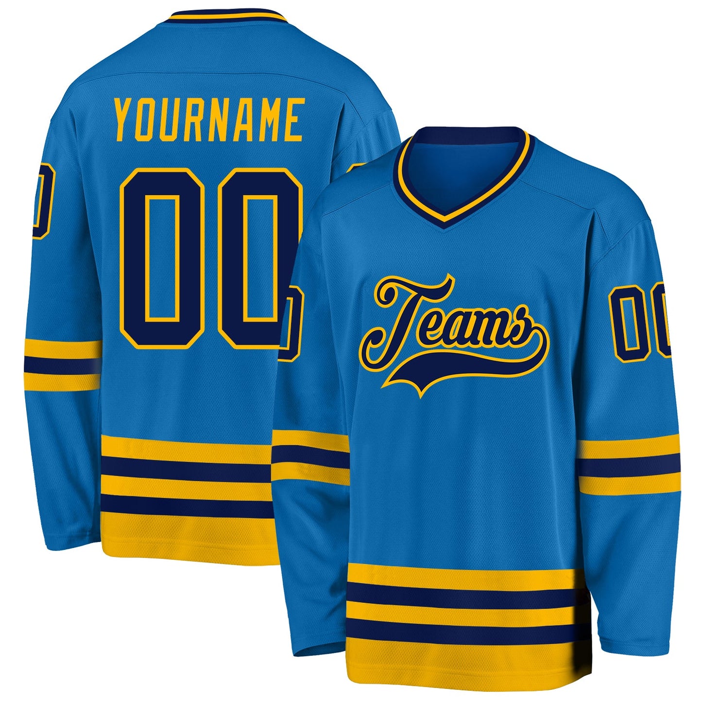Custom Blue Navy-Gold Hockey Jersey - Sky-Custom