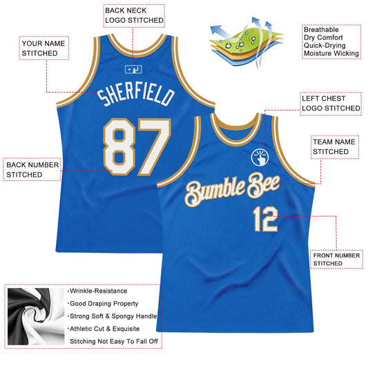 Custom Blue White-Old Gold Authentic Throwback Basketball Jersey - Sky-Custom