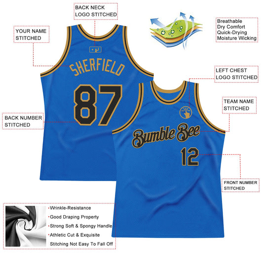 Custom Blue Black-Old Gold Authentic Throwback Basketball Jersey - Sky-Custom