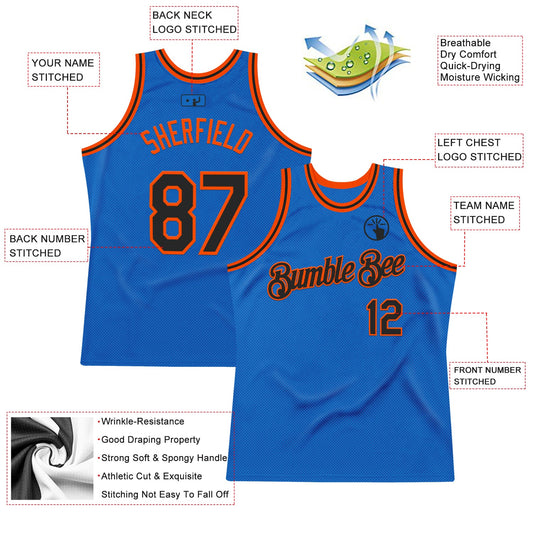 Custom Blue Black-Orange Authentic Throwback Basketball Jersey - Sky-Custom