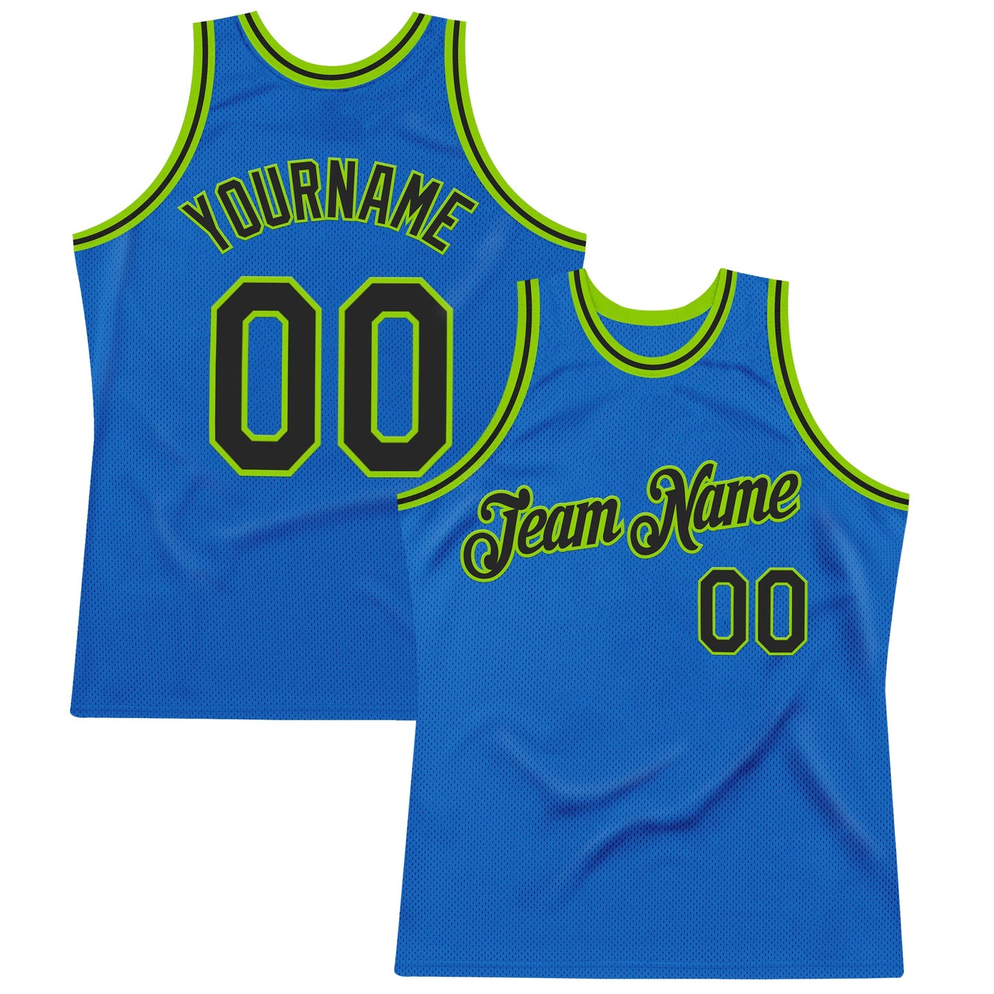 Custom Blue Black-Neon Green Authentic Throwback Basketball Jersey - Sky-Custom