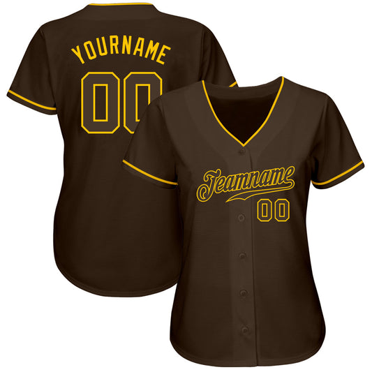 Custom Brown Brown-Gold Authentic Baseball Jersey - Sky-Custom