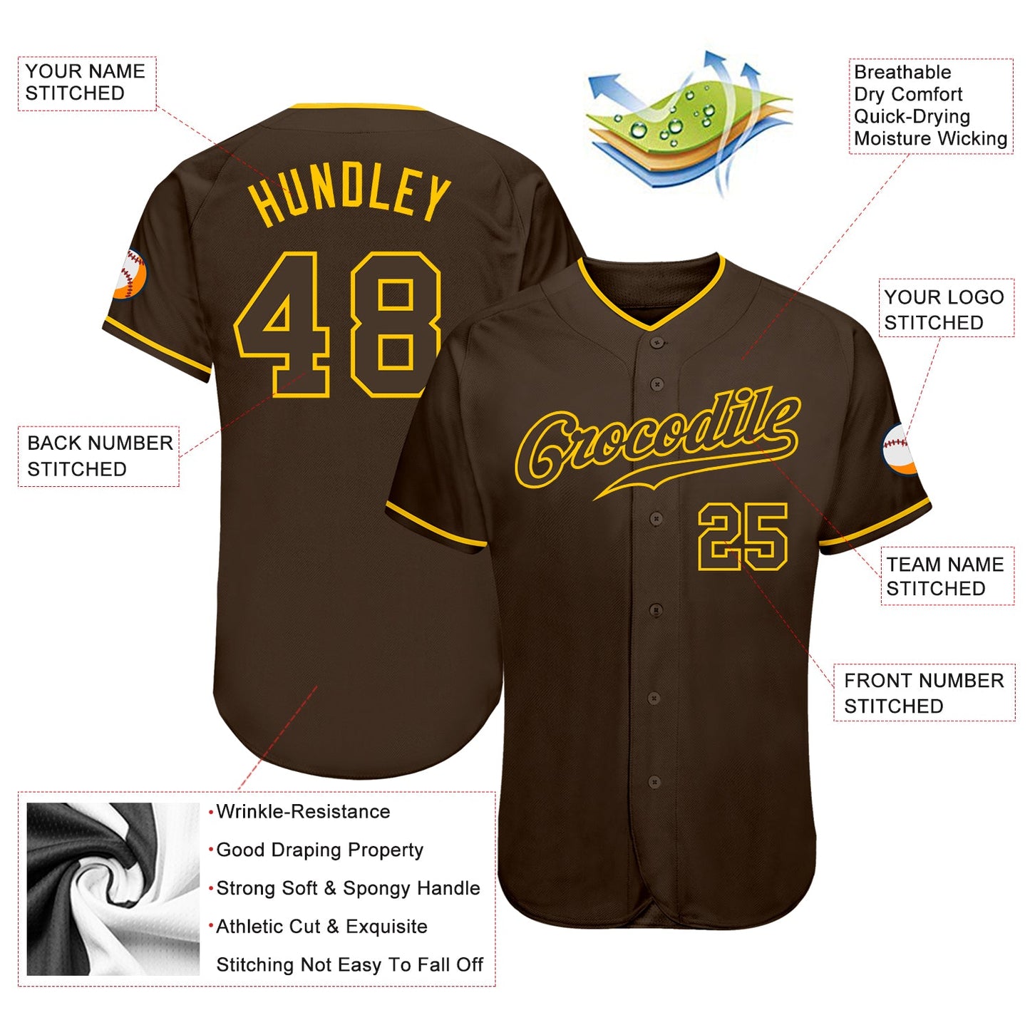 Custom Brown Brown-Gold Authentic Baseball Jersey - Sky-Custom