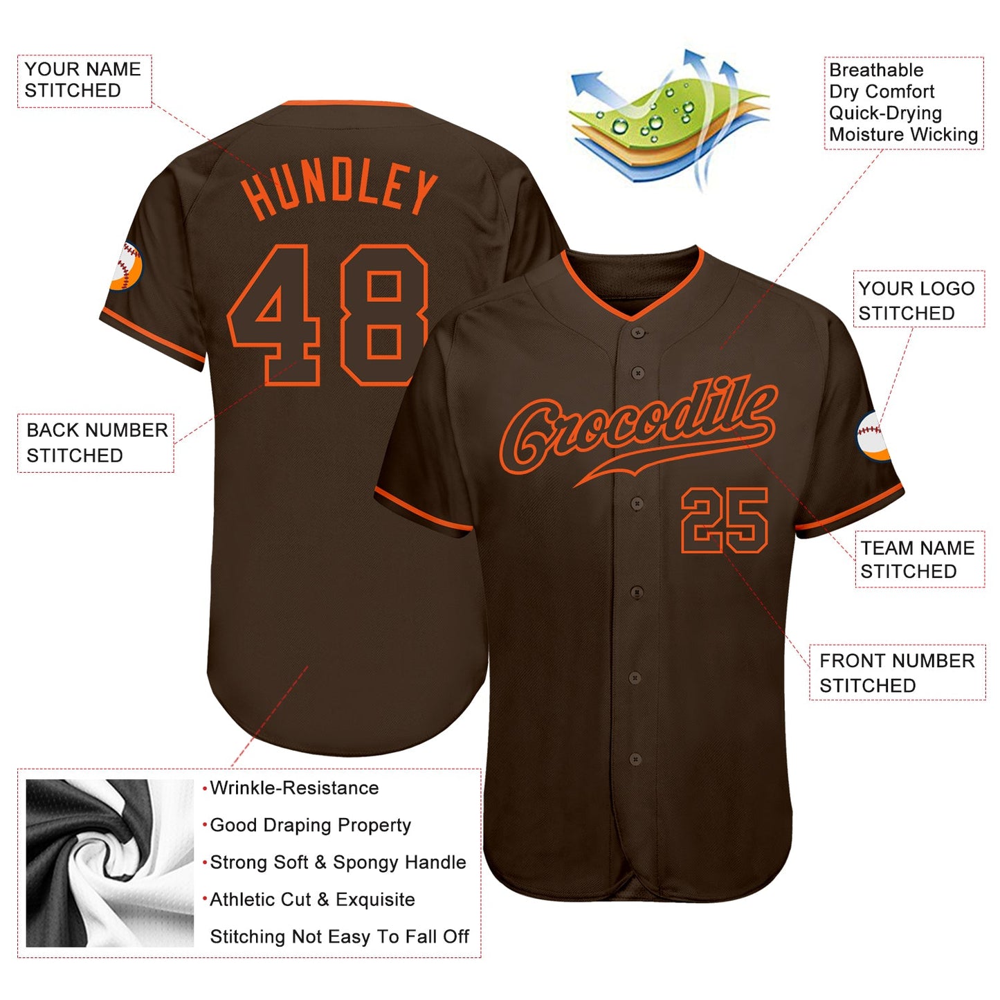 Custom Brown Brown-Orange Authentic Baseball Jersey - Sky-Custom