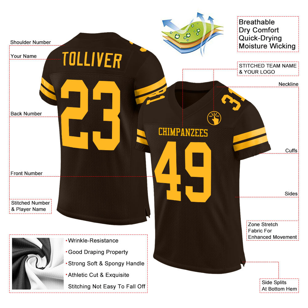 Custom Brown Gold Mesh Authentic Football Jersey - Sky-Custom