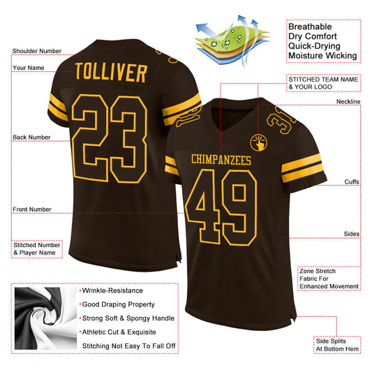 Custom Brown Brown-Gold Mesh Authentic Football Jersey - Sky-Custom