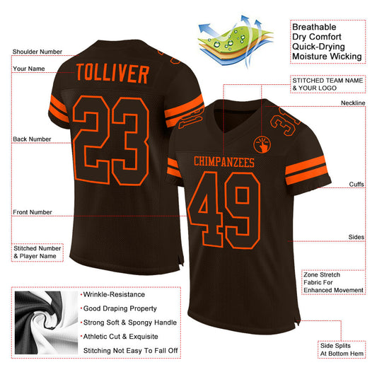 Custom Brown Brown-Orange Mesh Authentic Football Jersey - Sky-Custom