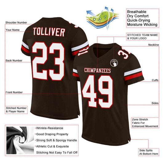Custom Brown White-Red Mesh Authentic Football Jersey - Sky-Custom