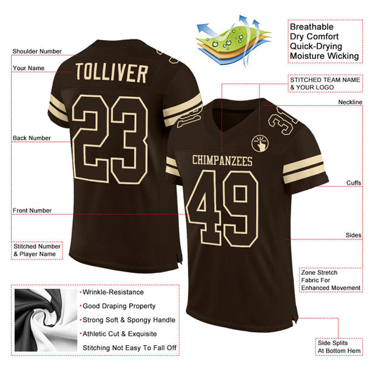 Custom Brown Brown-Cream Mesh Authentic Football Jersey - Sky-Custom
