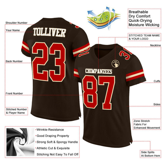 Custom Brown Red-Cream Mesh Authentic Football Jersey - Sky-Custom