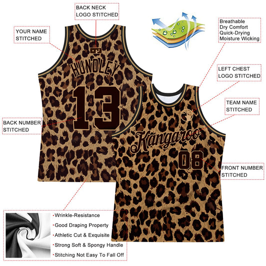 Custom Brown Brown-Old Gold 3D Pattern Design Leopard Authentic Basketball Jersey - Sky-Custom