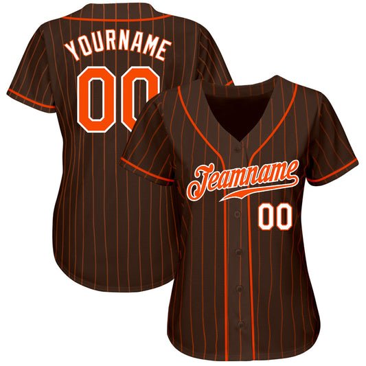Custom Brown Orange Pinstripe Orange-White Authentic Baseball Jersey - Sky-Custom